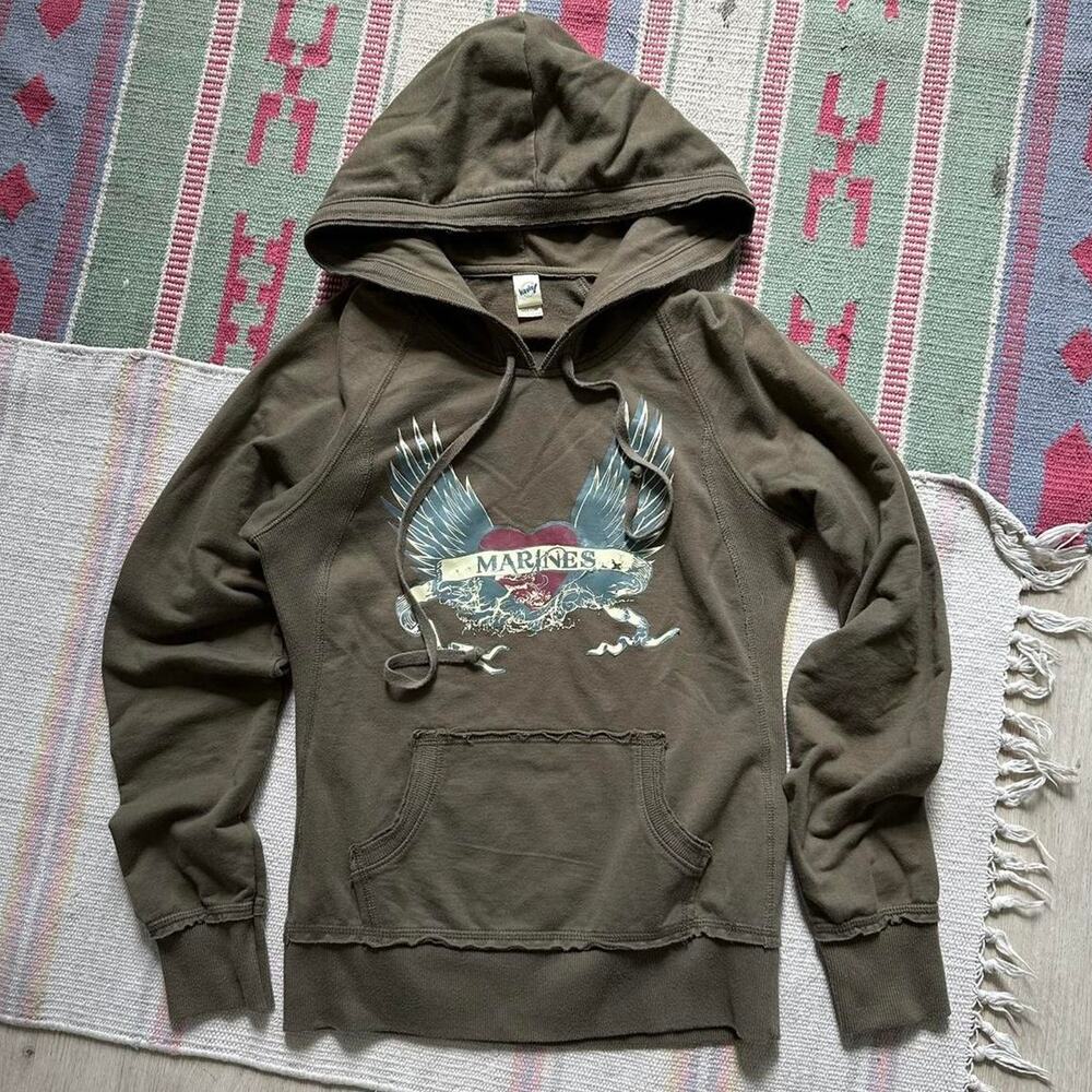 Vintage Y2K marine army green khaki grunge tattoo sweatshirt